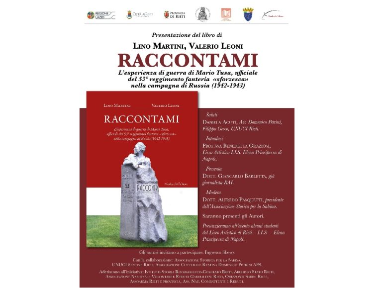 Giovedi 12 febbraio a Rieti la presentazione del libro “Raccontami”, opera degli storici Lino Martini e Valerio Leoni