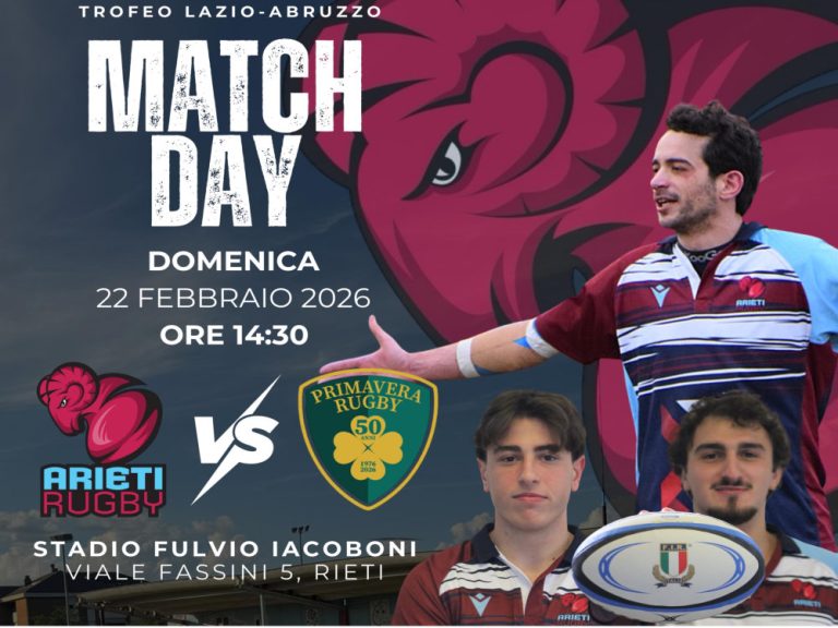 Trofeo Lazio–Abruzzo, domenica 22 febbraio gli Arieti Rugby Rieti sfideranno la Primavera Rugby