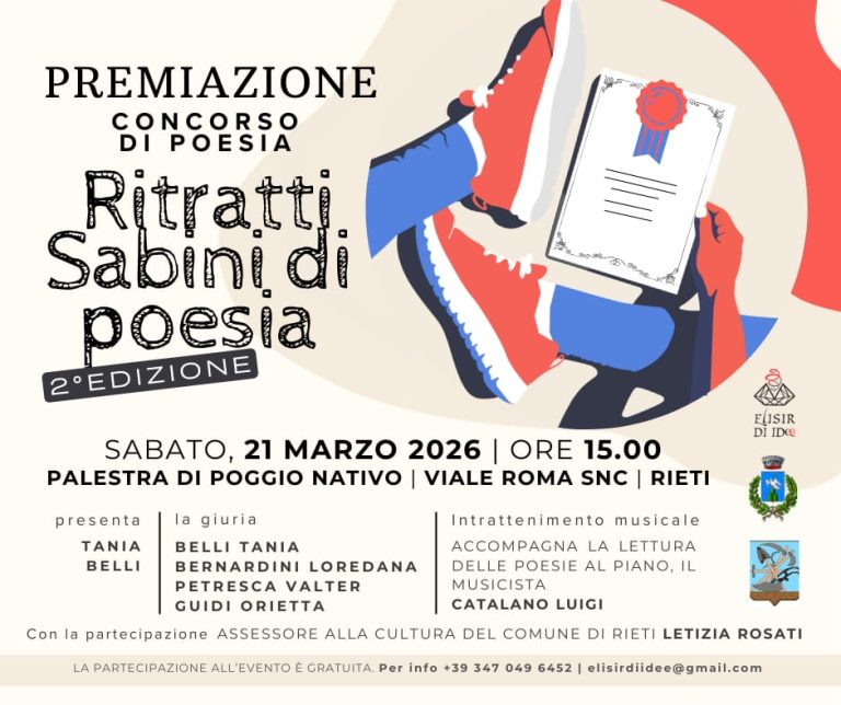 Sabato 21 marzo la premiazione dei vincitori del Concorso “Ritratti Sabini di Poesia 2026”