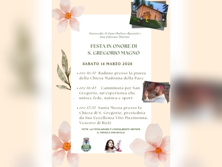 Il 14 marzo a Cantalice celebrazioni in onore di San Gregorio Magno