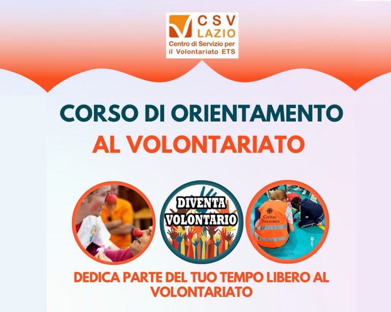 Corso di Orientamento al volontariato: a Rieti il 25 marzo e 1, 8, 22 aprile con il CSV Lazio