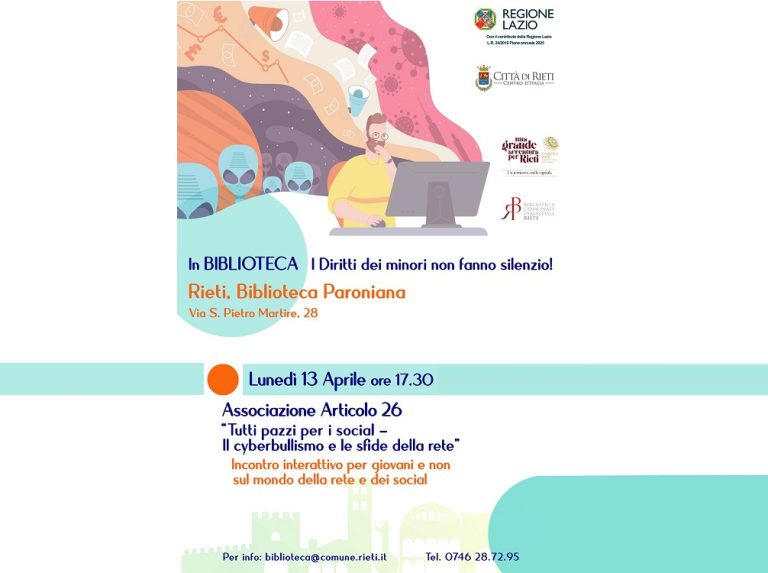 Rieti, arriva “In Biblioteca i diritti dei minori non fanno silenzio” progetto sulle sfide della rete