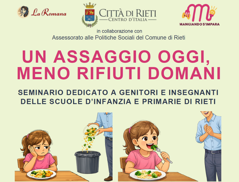 A Rieti evento gratuito di educazione alimentare: “Un assaggio oggi, meno rifiuti domani”