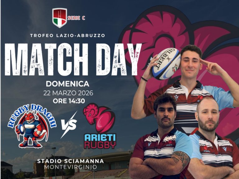 Domenica gli Arieti in trasferta contro i Rugby Draghi nel settimo turno del Trofeo Lazio-Abruzzo.