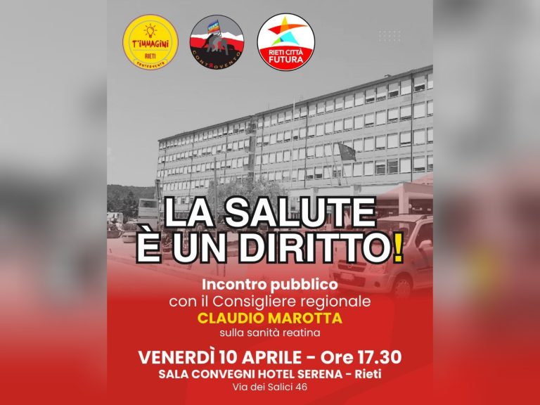 Centrosinistra: “ASL Rieti nel caos. Venerdì 10 aprile incontro aperto a tutti con il consigliere regionale Claudio Marotta”