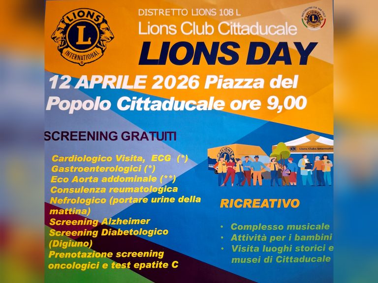 Il 12 aprile a Cittaducale screening gratuiti e visite guidate grazie al Lions Club civitese