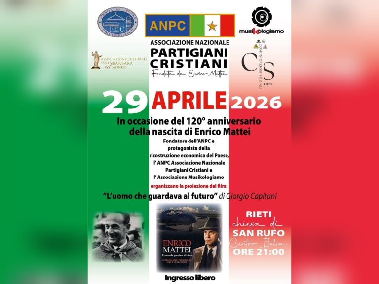 Il 29 aprile a Rieti serata per celebrare Enrico Mattei a 120 anni dalla nascita