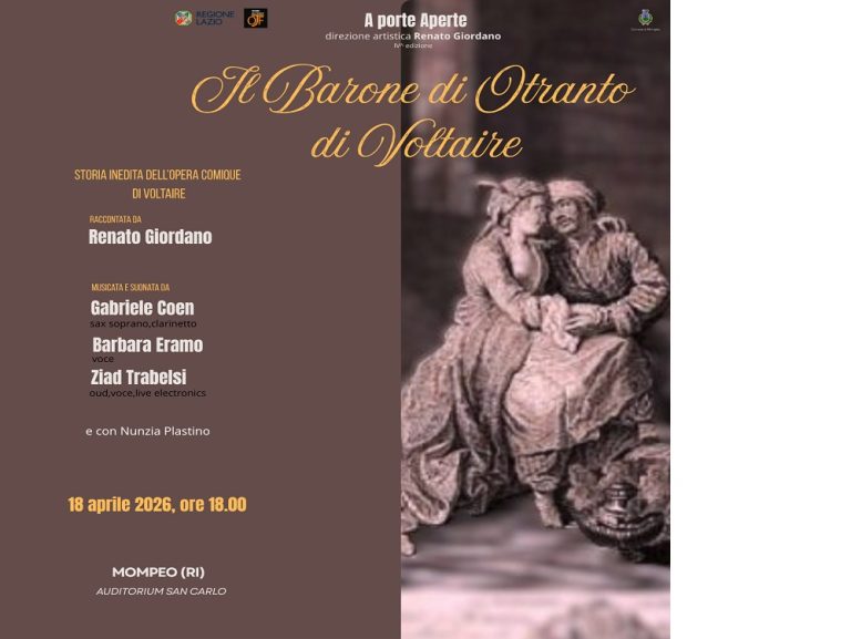 A Mompeo il “Barone di Otranto”, opera buffa inedita di Voltaire raccontata da Renato Giordano