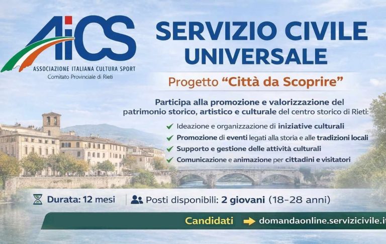 Candidati al Servizio Civile Universale 2025, “Progetto Città da Scoprire” a Rieti