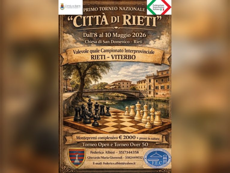 A San Domenico il Torneo di Scacchi “Città di Rieti” valevole per il Campionato Interprovinciale
