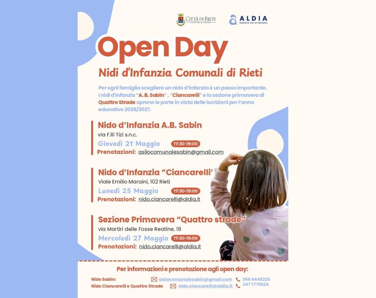 Open Day nei servizi per l’infanzia comunali di Rieti – LE DATE 