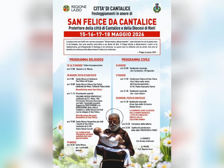 È FESTA – A Cantalice si festeggia san Felice, dal 15 al 18 maggio