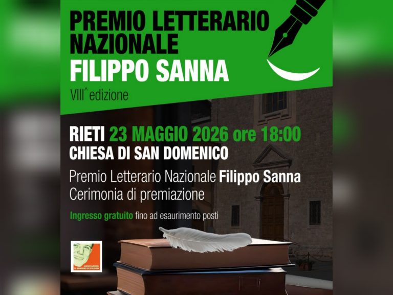 Il 23 maggio a Rieti le premiazioni del Premio Letterario “Filippo Sanna 2026”