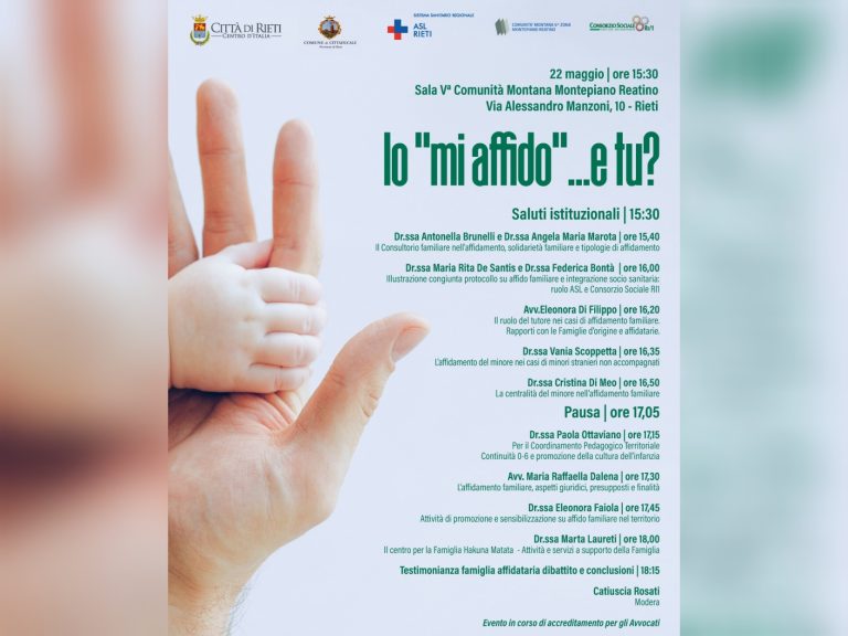 “Io mi affido…e tu?”, il 22 maggio un incontro promosso dai Comuni di Rieti e Cittaducale
