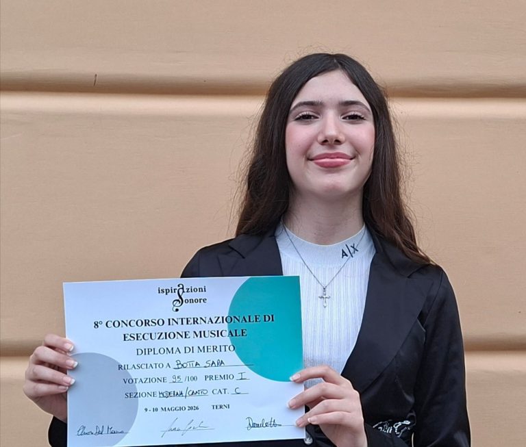 Sara Botta trionfa nel canto moderno: è primo premio al Concorso Internazionale di Esecuzione Musicale “Ispirazioni Sonore”
