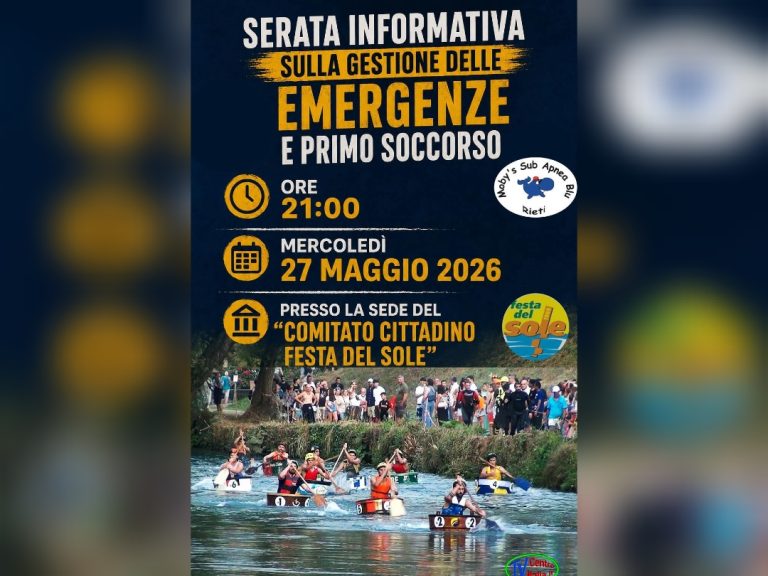 Il 27 maggio serata dedicata alla gestione delle emergenze e al primo soccorso al Comitato Cittadino Festa del Sole