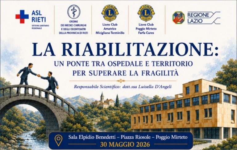 Il 30 maggio a Poggio Mirteto il 1° Convegno sulla Riabilitazione