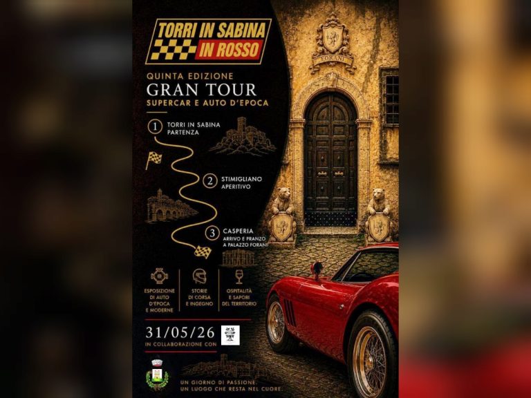 Il 31 maggio torna “Torri in Rosso”, il Gran Tour della Sabina tra supercar, auto d’epoca e borghi senza tempo
