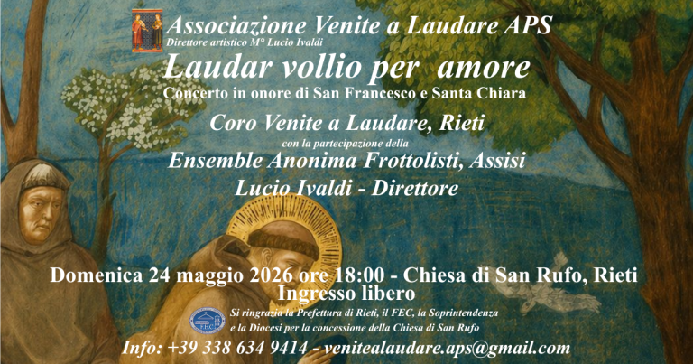 “Laudar vollio per amore”. Concerto a Rieti in onore di san Francesco e santa Chiara