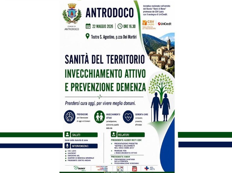 Ad Antrodoco il convegno: “Invecchiamento attivo e prevenzione demenza”