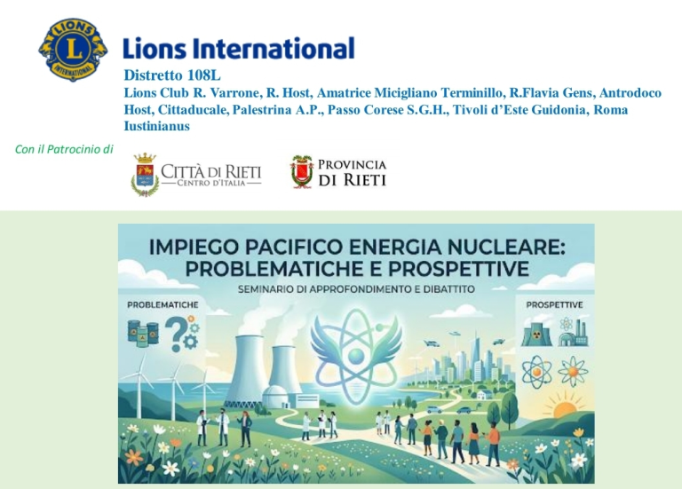 Seminario dei Lions Club reatini sull’impiego pacifico dell’energia nucleare