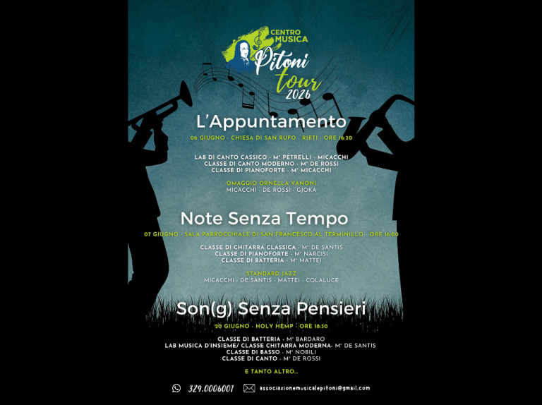 Con il “Pitoni Tour 2026” si chiude l’anno accademico della Scuola di Musica Giuseppe Ottavio Pitoni