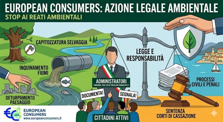 Sentenza di cassazione e reati ambientali: parte la mobilitazione nazionale di European Consumers APS. Tiberti: “Basta scuse”