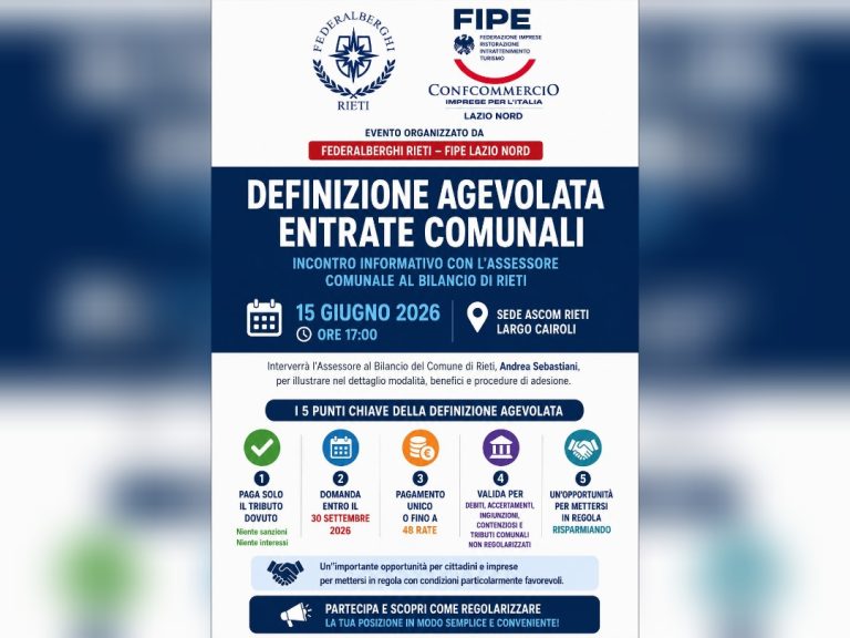 Definizione agevolata, incontro organizzato da Federalberghi ed Ascom Rieti
