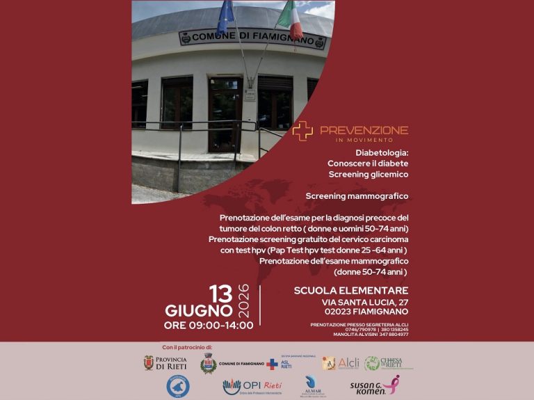 “Prevenzione in Movimento 2026”, a Fiamignano sabato 13 giugno