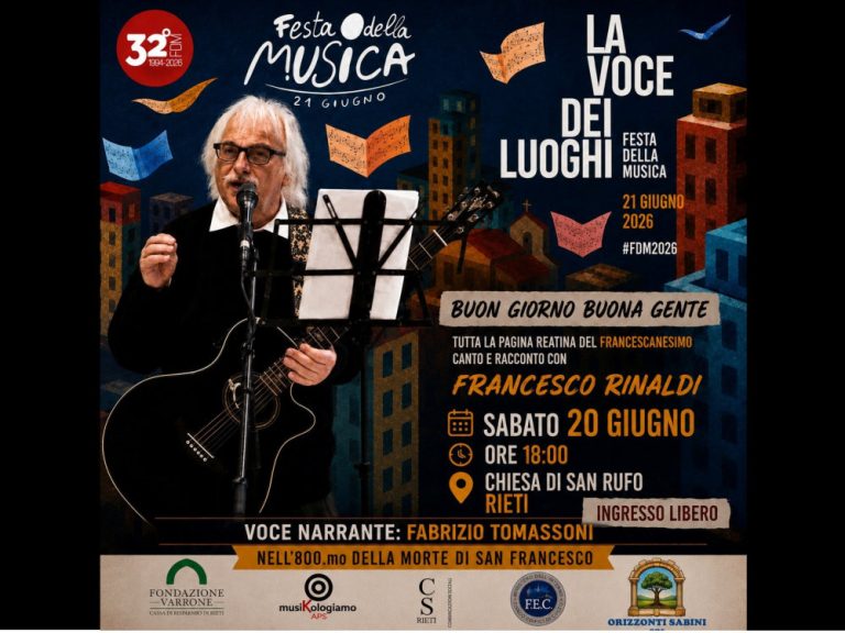 Sabato 20 giugno esibizione di Francesco Rinaldi alla Festa della Musica 2026