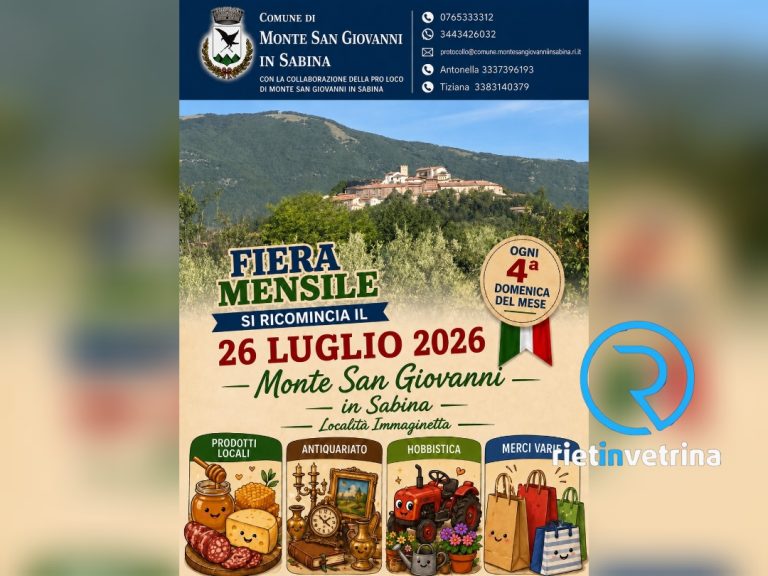 A Monte San Giovanni in Sabina torna la Fiera Mensile. Primo appuntamento il 26 luglio