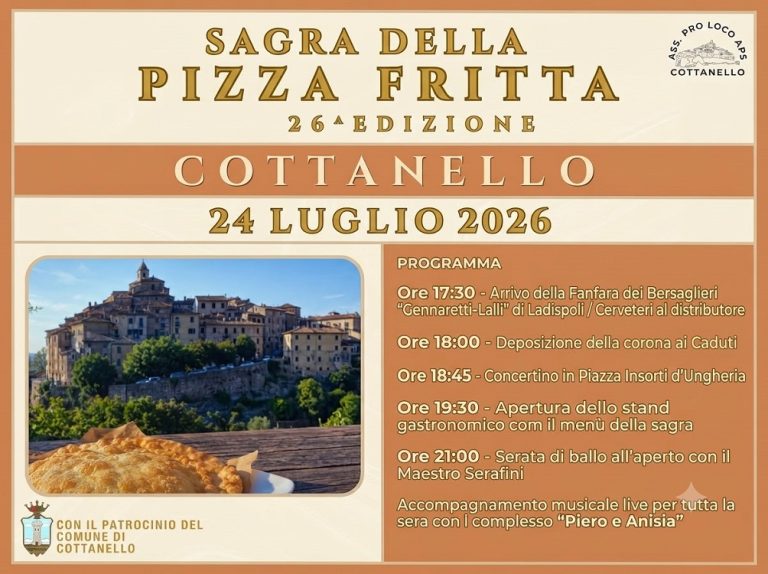 E’ FESTA – Venerdi 24 luglio a Cottanello la 26ª Sagra della Pizza Fritta