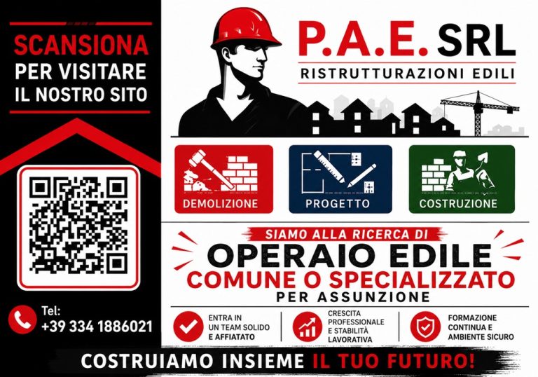 OFFERTE DI LAVORO – P.A.E. Ristrutturazioni Edili ricerca operaio edile comune o specializzato