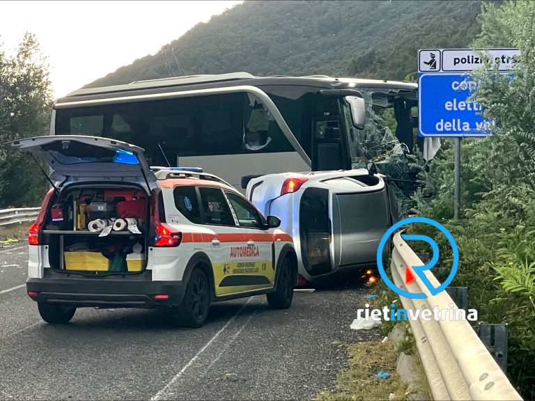 Aggiornamento incidente Rieti – Terni: coinvolti un pullman, due auto e un camper