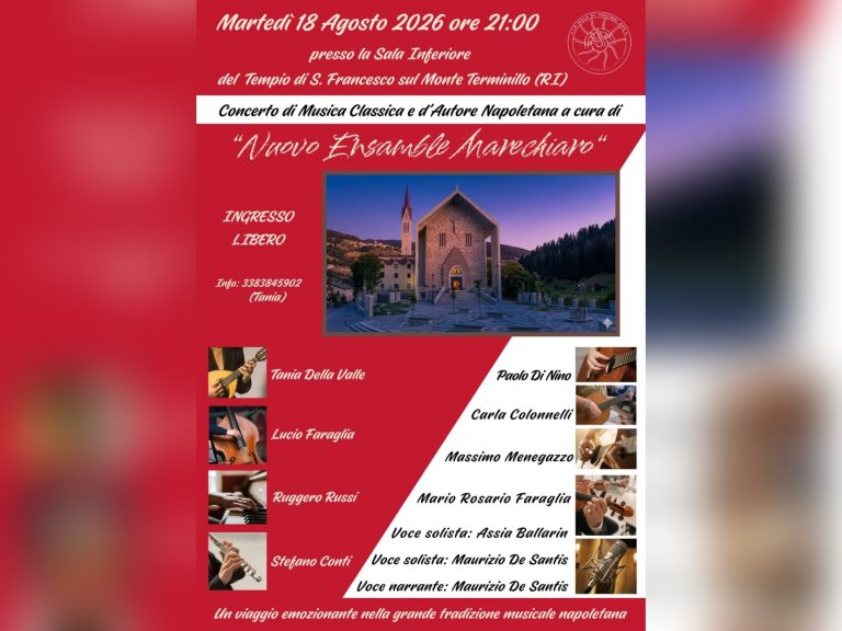 Martedi 18 agosto al Terminillo concerto del nuovo Ensemble Marechiaro