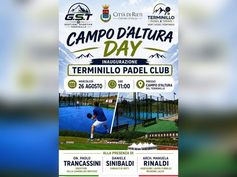 Mercoledi 26 agosto inaugurazione del “Terminillo Padel Club”