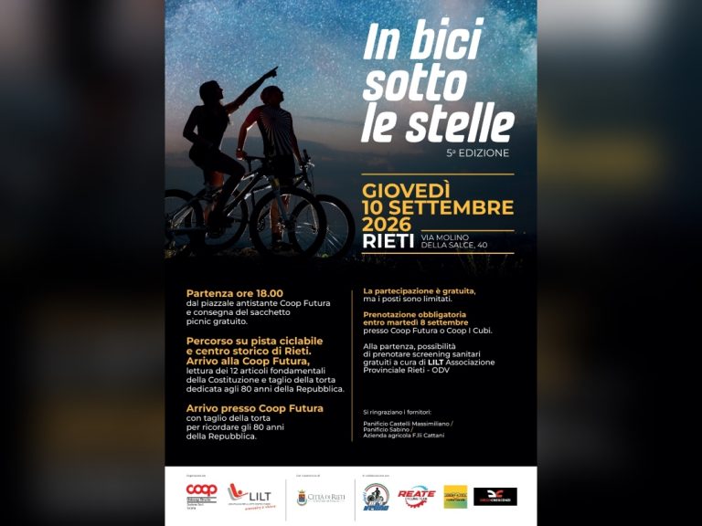 Il 10 settembre a Rieti c’è “In bici sotto le stelle”