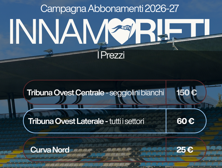 FC Rieti 1936, al via la Campagna Abbonamenti 2026/27