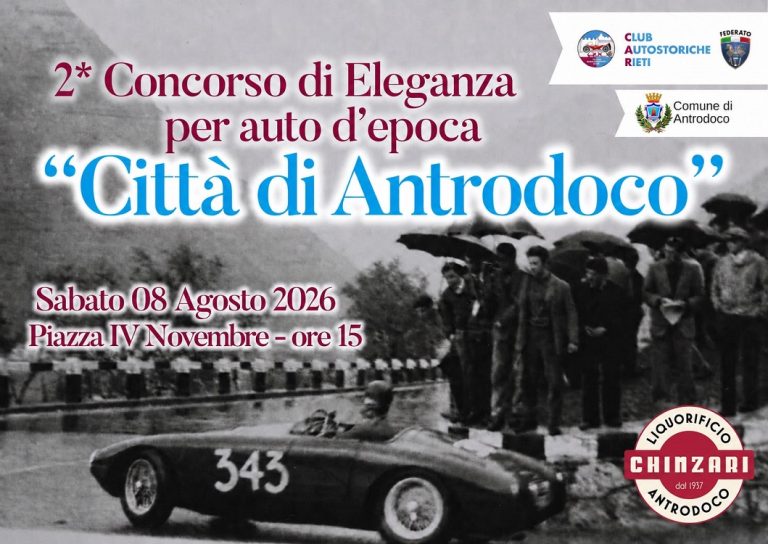 Sabato 8 agosto ad Antrodoco il 2° Concorso di Eleganza per auto storiche 