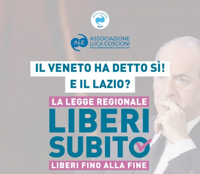 Fine vita, Cellula Coscioni: “Il Veneto ha approvato “Liberi Subito”. E nel Lazio?”