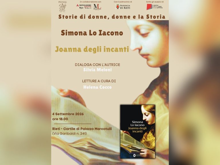 A Rieti il 4 settembre presentazione de “Joanna degli incanti”