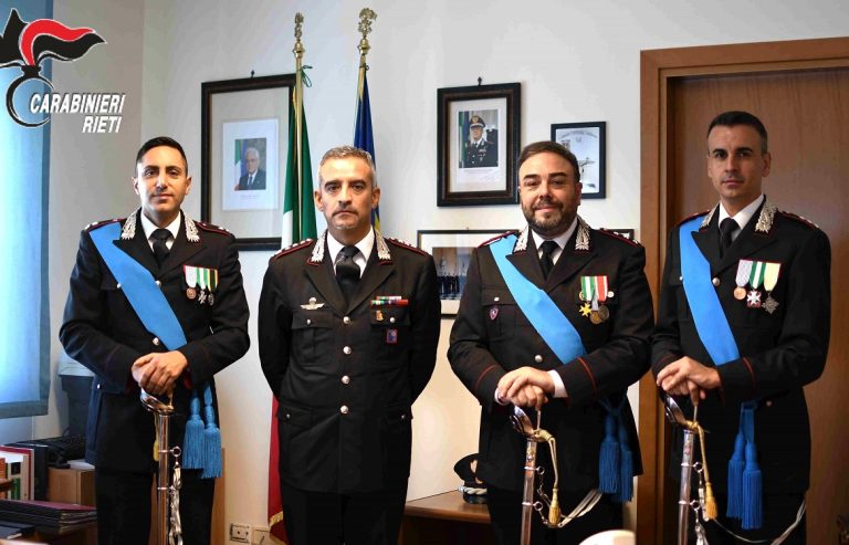 L’Arma Carabinieri di Rieti saluta il maggiore Beneduce e i capitani D’Ottavio e Mangia i quali assumeranno nuovi incarichi