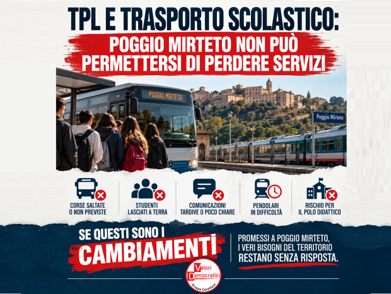 TPL e Trasporto Scolastico, Valori Democratici: “Poggio Mirteto non può permettersi di perdere servizi”