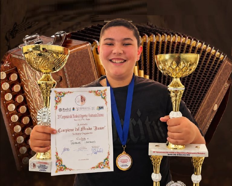 Il reatino Thomas Tavani è Campione del Mondo Junior di Organetto 2026