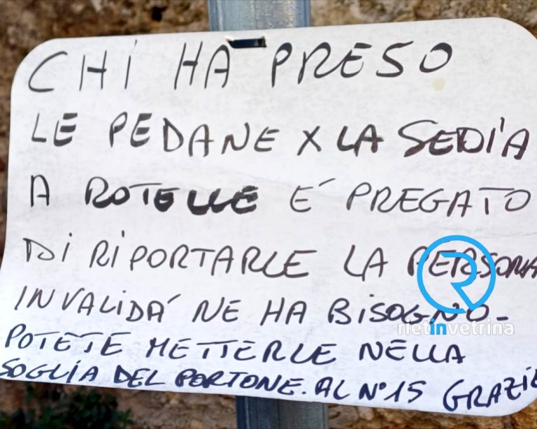 In via Nuova rubate ad una anziana le pedane per la propria sedia a rotelle