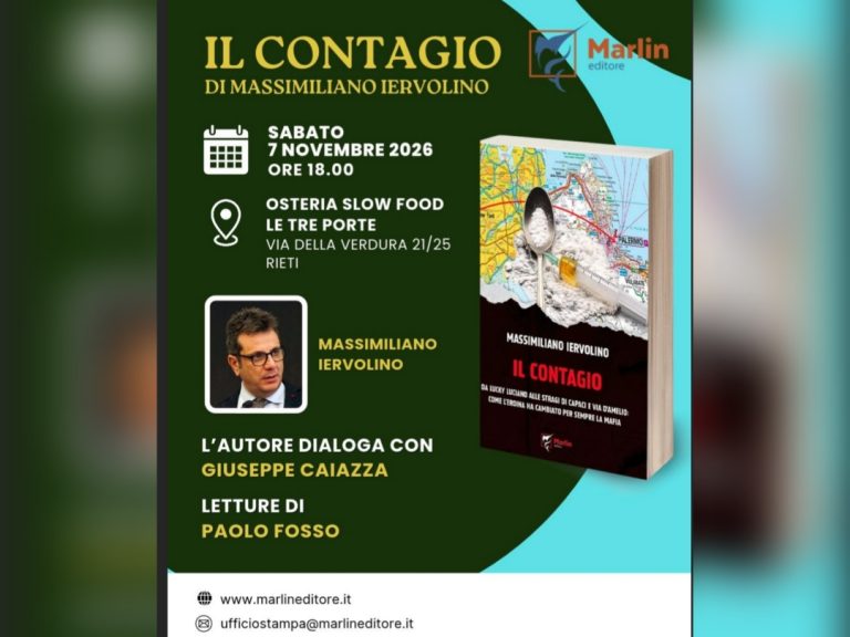 Sabato 7 novembre a Rieti presentazione del libro “Il contagio” di Massimiliano Iervolino