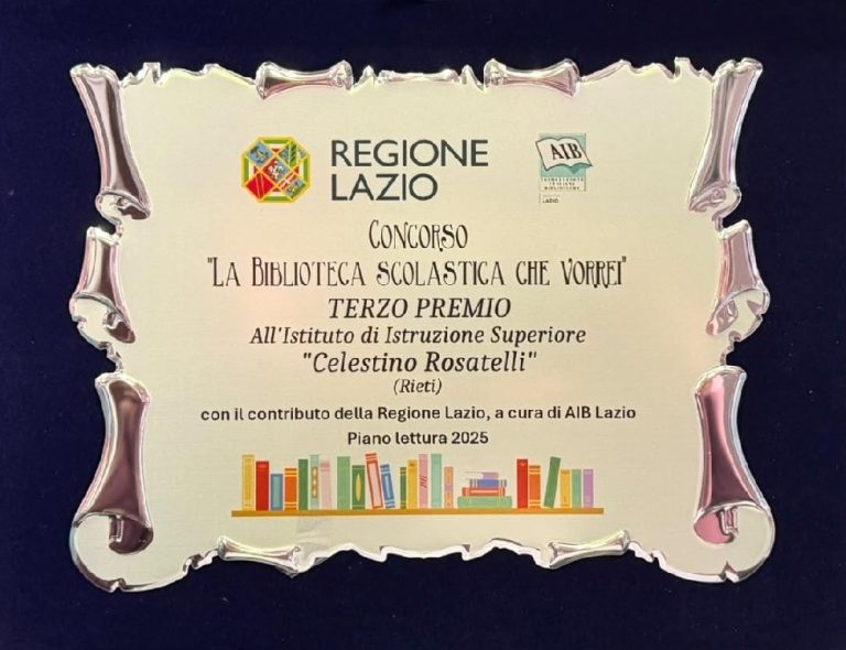 Terzo premio per gli studenti del Circolo dei Lettori del Rosatelli di Rieti al concorso: “La biblioteca scolastica che vorrei”